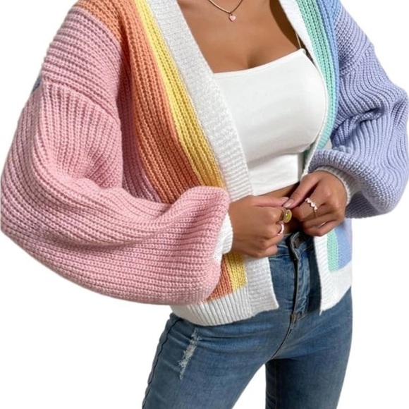 Womens S Long Sleeve Cardigan Colorblock Drop Shoulder Cardigan Sweater Outwear - Picture 3 of 11